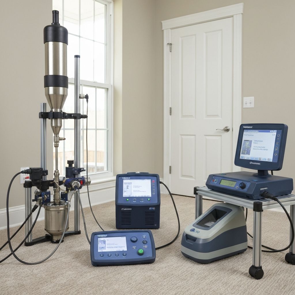 Professional air quality testing equipment in residential setting
