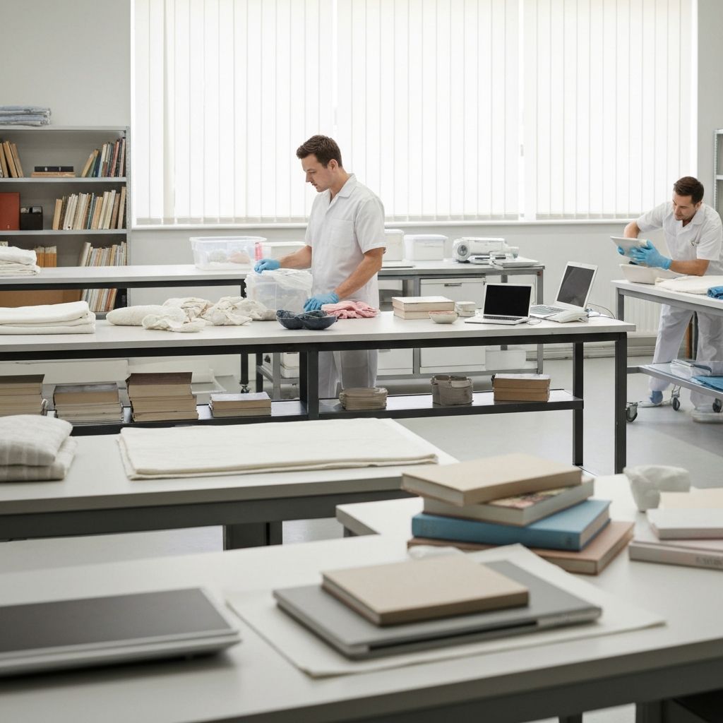 Professional content restoration facility with items being cleaned and restored