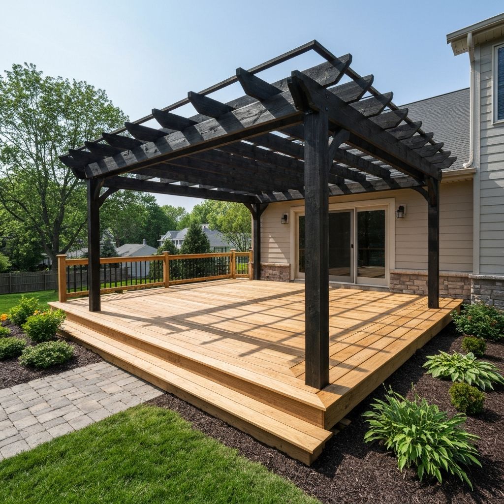 Beautiful deck with pergola attached to home