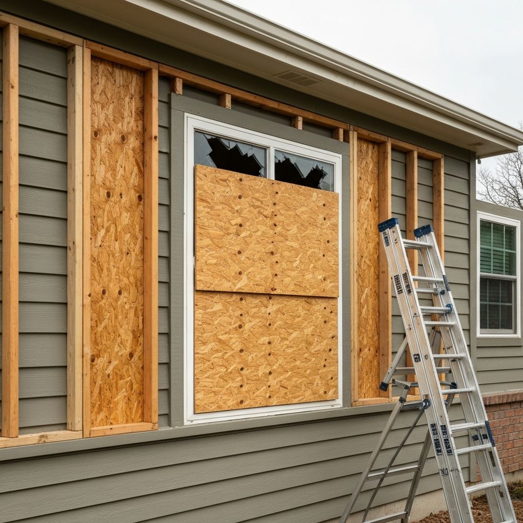 Professional emergency board-up service securing broken window