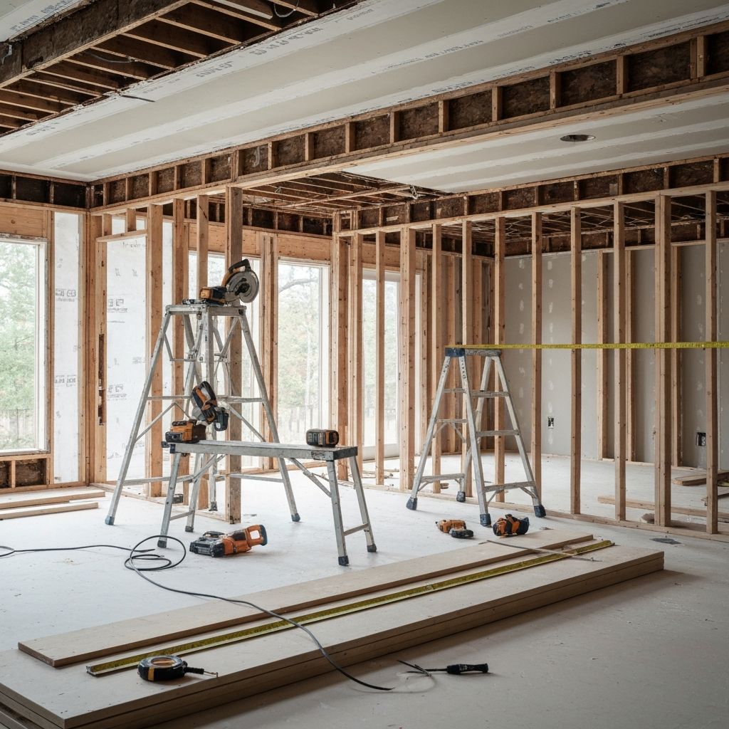 Professional home reconstruction work in progress after fire damage