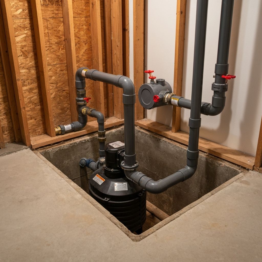 Professional sump pump installation in basement