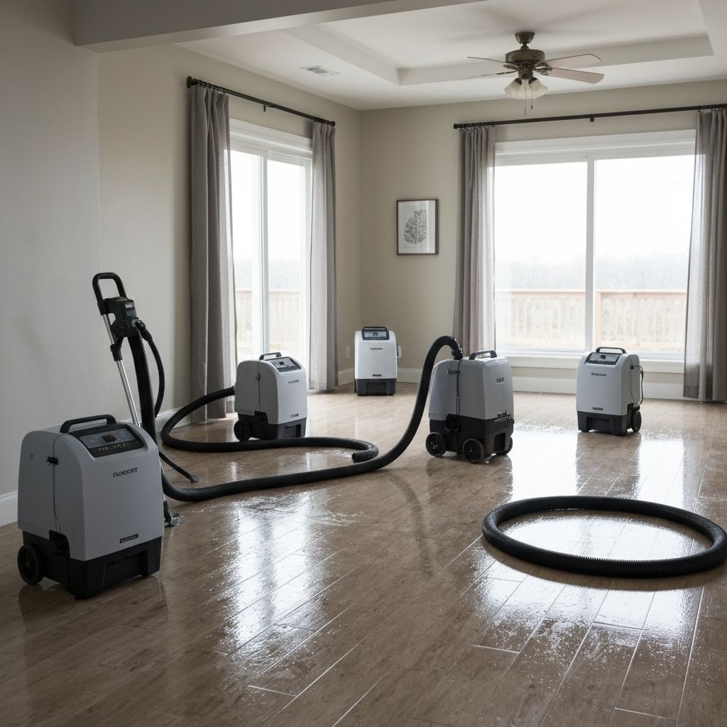 Professional water mitigation equipment extracting water from flooded home